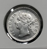 •2a香港五仙 1901年 白銀鑄造【接近全新未使用--白光靚品/底板靚/靚品車輪轉光】【開埠早期 維多利亞女皇】香港舊版錢幣・銀幣 $2200