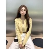 cardigan cardigan woman Yellow Knitted Cardigan - Women's Autumn Round Neck Embroidered Jacket
