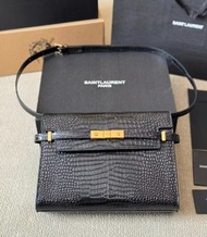 🎉YSL Saint Laurent manhattan鳄鱼纹壓花小牛皮單肩斜跨包  中號 女款 黑色