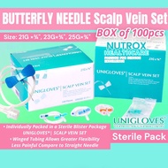 UNIGLOVES BUTTERFLY Scalp Vein Needles Set Box of 100pcs (Full box) 21G 23G 25G Sterile