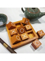 1 Classic Wooden Cross XO Game Set With 9 Building Blocks And A Base - Perfect For Family Gaming Nig