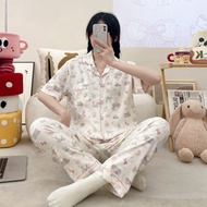 Summer Cloud Cotton Two-piece Japanese Pajamas Womens Summer Short-sleeved Trousers Cartoon Girl Hom
