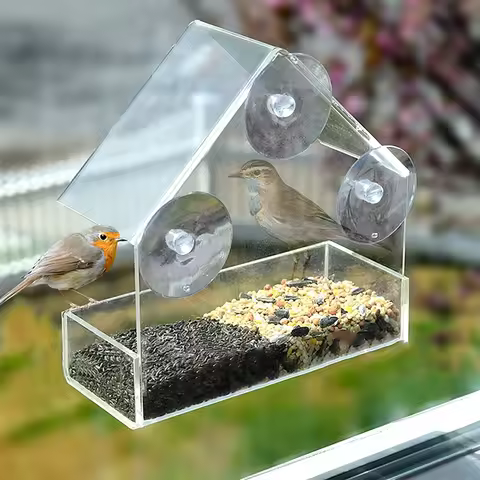 House Transparent Window Wild Bird Feeder Outdoor Removable Suction Cups Sliding Automatic Birds Fee
