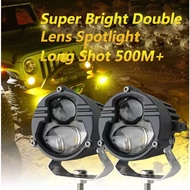 60W Motorcycle Mini Projector Lens Laser Headlight Universal Dual Color LED Fog Lamp