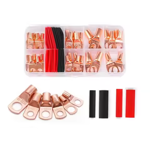 60/100/130pcs Copper Terminal Connectors, AWG 4 6 8 10 12 Ring Socket Terminal End Purple Copper Wir