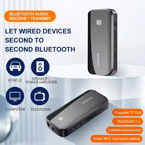 Bluetooth 5.0 Aux Adapter Wireless Dongle NFC TF Card 3.5mm Jack Handsfree For TV PC Speaker Car Kit