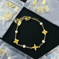 LV Style Pearl Four-Leaf Flower Bracelet Golden Light Luxury Bracelet Girl Heart High-End Bracelet