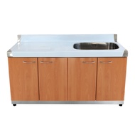 [特價]【Abis】客製商品-豪華升級款左右兩用不鏽鋼144洗台+平台/流理台/工作台/收納廚具-多款門板可選(桶身304)木紋色-右水槽