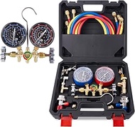HVAC A2L Manifold Gauge Set, R454B R410A R32 R22 Refrigerant AC Gauges with 5FT Hose Adapters AC Qui
