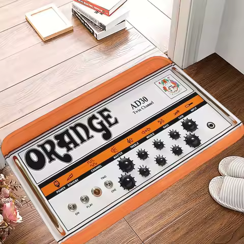 1pc Flannel Doormat, Outdoor Indoor Door Mat Souvenir and Holiday Gift, 1pc Orange Guitar Amp Design