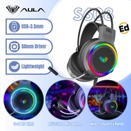 AULA S608 Wired Gaming Headset Adjustable Microphone Surround Sound RGB Noise Cancelling Over Ear He