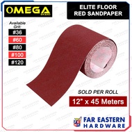 OMEGA Elite Floor Red Sandpaper 12" x 45m #36 #60 #80 #100 #120 Sand Paper Sold Per Roll