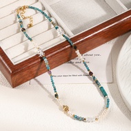 Retro Asymmetric Apatite Handmade Necklace Bohemian Style Freshwater Pearl Cylindrical Beaded Clavic