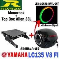 Rapido Monorack Yamaha LC135 V8 FI Combo Set with Top Box Alien ABS Tail Box Siput 35L + LED Lightin