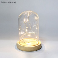 Hao Glass Dome  Base With LED Light Landscape Vase  Cloche Cover DIY  Container Holder Bedroom Decor SG