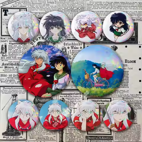 Inuyasha Kikyo Higurashi Kagome Button Badge 2PC Sets for Bags & Clothes & Accessories Metal Pin Vib
