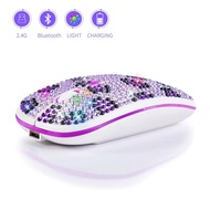 ♥Rechargeable silent purple diamond inlaid Bluetooth dual-mode mouse RGB sparkling crystal Raton ina