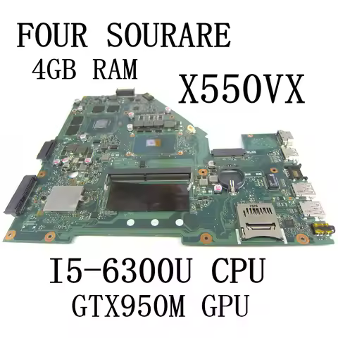 X550VX For ASUS A550V W50V X550V X550VQ FH5900V Laptop Motherboard with I5-6300HQ CPU GTX950M GPU 4G