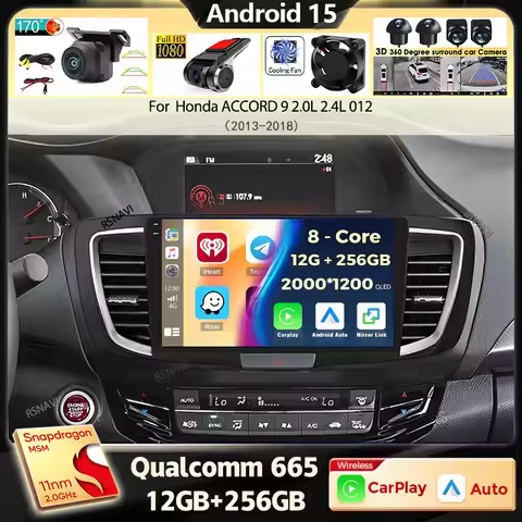 Android 15 Carplay Car Radio For Honda ACCORD 9 2.0L 2.4L 012 2013-2015 2016-2018 2Din Multimedia Pl