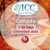 ◆ ICC◆【Canada Sim Card·7-30 Days】❤Unlimited Data❤4GLTE