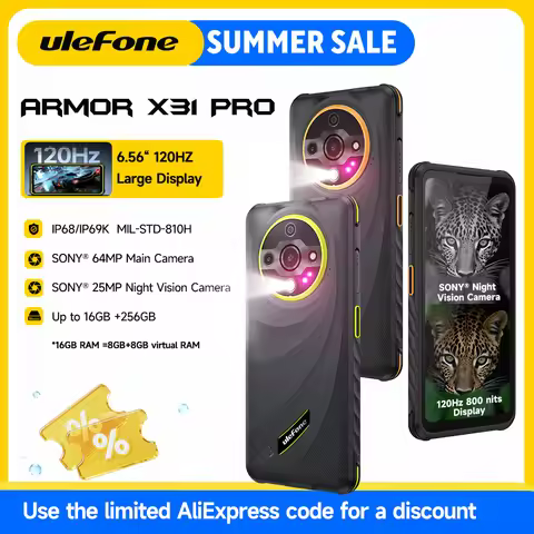 Ulefone Armor X31 Pro 5G Rugged Phone Android 14 Smartphone 6.56”16GB + 256GB 25MP Night Camera 64MP
