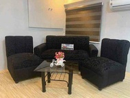 sala set black velvet  sofa with glass table uratex foam cod !!!