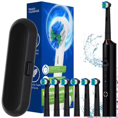 Rotating Electric Toothbrush with 3 Modes and 6 Brush Heads, Rechargeable Power Toothbrush with 2 Mi