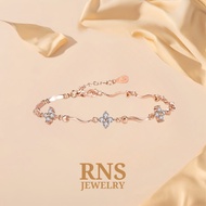 [Ready Stock] RNS Rose Gold Plated Bracelet Curve Four Leaves Simple Fashion Ins Gelang Rantai Tanga