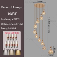 Lampu Gantung Panjang Tangga Lampu Ruang Tamu Kristal Nordic Modern Lampu Restoran Langit-langit Tin