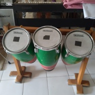 Set Drum Conga Mitello 3 Buah dengan Stand Kayu - Kondisi Bekas