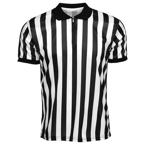 Striped Referee Shirt Men Official Pro-Style Collar Referee Shirt Gym Sporting Soccer Basketball Goo
