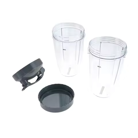 2Pcs Plastic Blender Cups 24oz with Resealable Lid and Flip Top to-Go Lid for NutriBullet 600W /900W