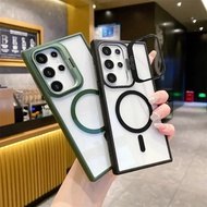 Luxury Lens Bracket Magnetic Phone Case Transparent Acrylic Cover For Samsung S25 S24 Ultra 23 22 Pl