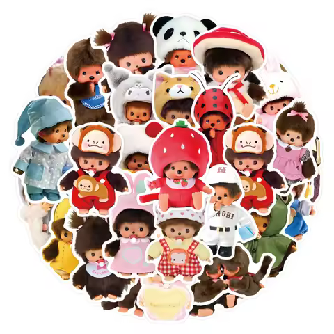 34pcs Cartoon Anime Cute Kawaii Large Size Monchhichi Children's DIY Waterproof Stickers