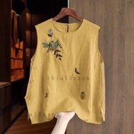 Cotton Linen Sleeveless Top for Women, Japanese-Inspired Embroidered Vest, Summer Loose Fit, Button 