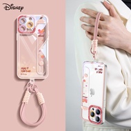 เคสโทรศัพท์มือถือแบบใสครอบเต็มพร้อมสายรัดข้อมือลายการ์ตูน Disney สำหรับ Apple 16Promax 15Promax 14Pl