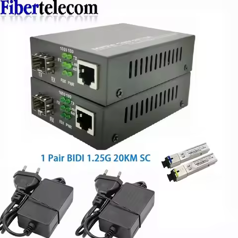1 Pair Fiber Optical Media Converter 1 Port SFP to 1 RJ45 Gigabit Optical Fiber Ethernet 10/100/1000