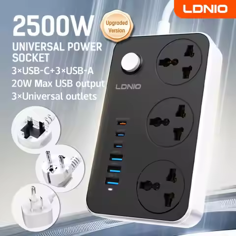 LDNIO Universal Power Strip TypeC 6 USB Port 3 Way AC Outlet 2M Extension Power Socket Charge Electr