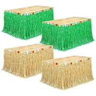4Pack Luau Grass Table Skirt 9 Feet X 29.5 Inch Hawaiian Table Skirt Plastic for Tropical Hawaiian L