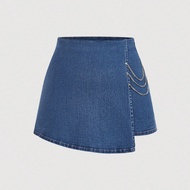 Plus Size Sexy Stretchy Denim Shorts With Split Shorts, Blue Summer Vacation Woman 90s Spring For Wo