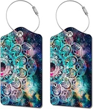 2 Pack Luggage Tag for Suitcase, Cute Unique Leather Bag Tags Identifiers Privacy Cover ID Label with Durable Steel Loop for Women Men Kids Girls Travel, Blue Flower