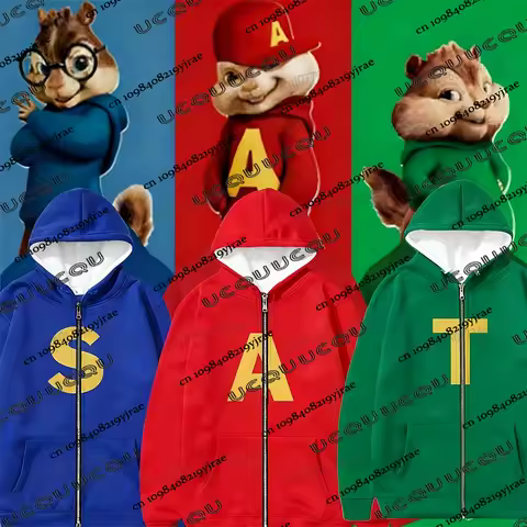 Alvin and The Chipmunks The Squeakquel's Zipper Hoodies For Kids Woman Long Sleeve Sweatshirt Best F