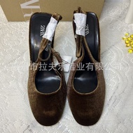 BSR4 ZARA New Style Women's Shoes Atmospheric Velvet Round Baotou One-word Back Strap Super High Hee