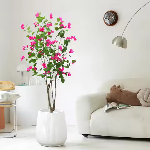 4.9ft Bougainvillea Artificial Tree With Flowers And Leaves In Pot, Faux Blooming Tree, Realistic Fa