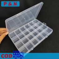 P&N กล่องเก็บของพลาสติก24ช่องกล่องใส่เครื่องประดับกล่องใส่ต่างหูลูกปัดกล่องสี่เหลี่ยม