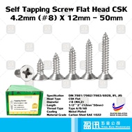 Self Tapping Screw Skru Kayu & Plastik CSK Flat Head #8(4.2mm) x  12mm - 50mm [50pcs][100pcs]