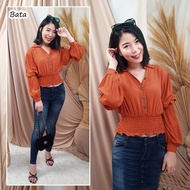 Ab511422 Baju Atasan Wanita Kemeja Crop Korea Import Ungu Biru Orange