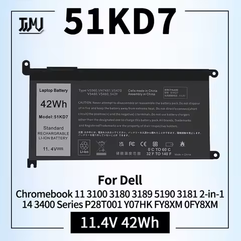 51KD7 Laptop Battery for Dell Chromebook 11 3100 3180 3189 5190 3181 2-in-1 14 3400 Series P28T001 Y
