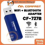 Penyesuai Wi-Fi COMFAST CF-727B 1300mbps 2 in 1 USB WiFi + Bluetotooth Adapter Dongle BT4.2 Dual Ban