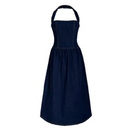 MOTTOM - LINA Denim Halter Midi Dress in Indigo Blue